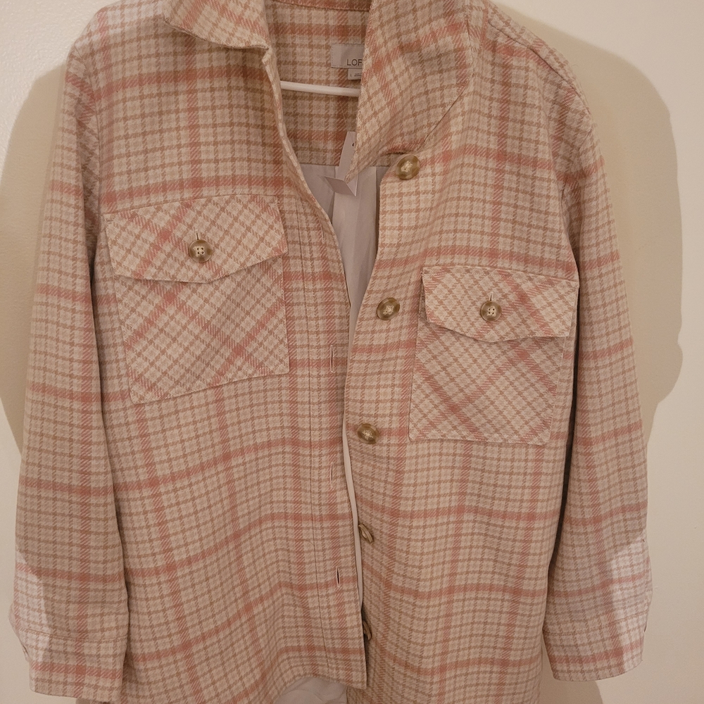 LOFT Pink and Cream Plaid Jacket